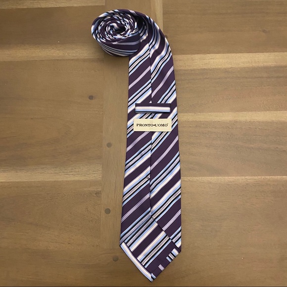 Pronto Uomo Purple and Blue Striped Tie - Picture 2 of 3